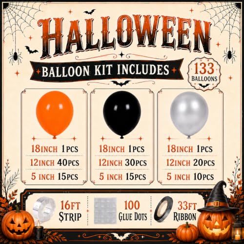 Image of Halloween Balloon Arch Kit, Orange and Black Balloons, 133 Pcs