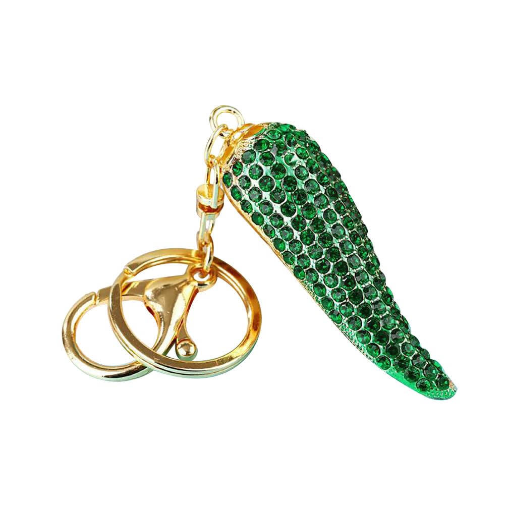Rhinestone Chili Pepper Keychain Sparkling Keyring Fruit Pendant Key Rings Keychains for Bag Purse Wallet