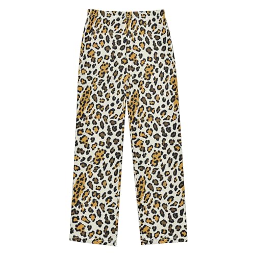 ZZKKO Leopard Pattern Yellow Brown Boys Pants for Kids Jogger Pants with Pockets S