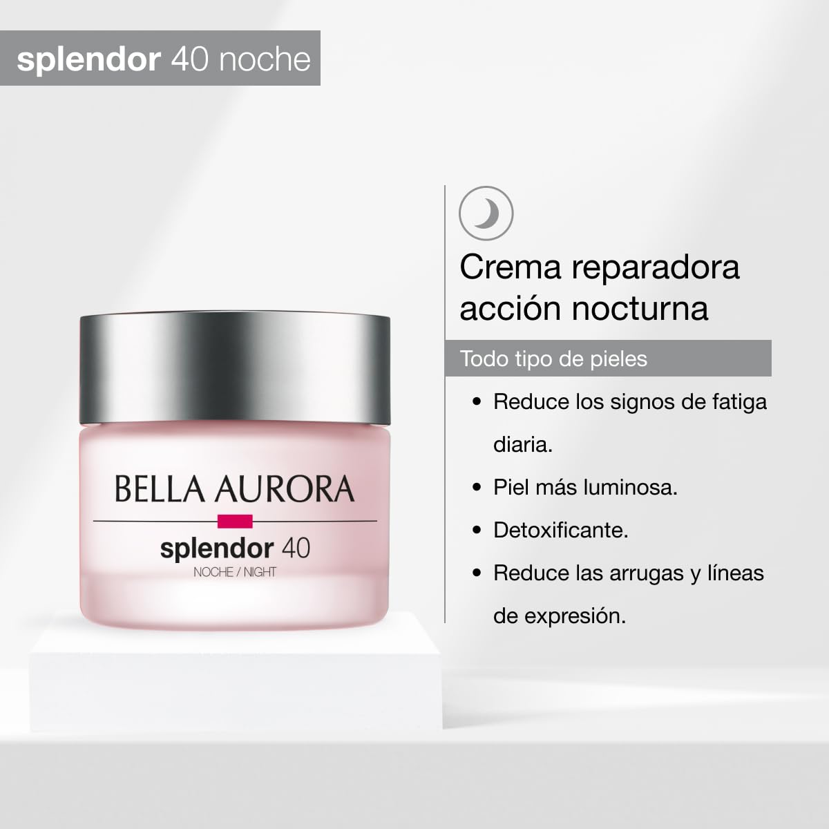 Bella Aurora Splendor 40 Noche 50ml | Crema Reparadora de Noche con Peonía del Monte Jiri | Unifica el Tono y Revitaliza la Piel | Efecto Detox y Antiedad | Para Pieles 40+