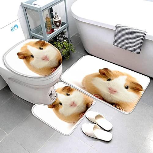 Badematte Meerschweinchen Hamster Weiß Badematten Set rutschfest Waschbar Badgarnitur 3teilig - WC Deckelbezug U…