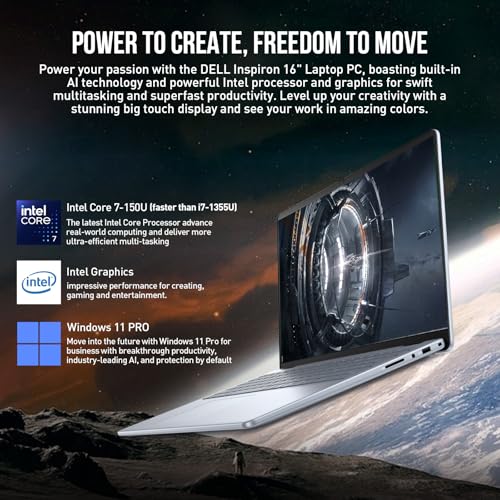 Image of 2026 Dell Inspiron 16 Touchscreen Laptop Computer, 16 inch FHD+ Touch Screen Business Laptop, Intel 10-Core 7 (Faster than i7-1355U), 32GB DDR5 2TB SSD, Windows 11 Pro, Backlit Keyboard, Wi-Fi 6E