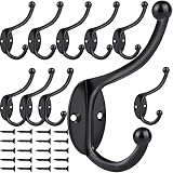ZEYU Wall Hooks, 10Pcs Coat Hooks Hardware Towel Hooks for Hanging Coats Double No Rust Black Robe H