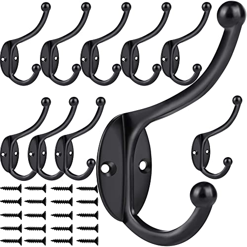 Zeyu Wall Hooks, 10Pcs Coat Hooks Hardware Towel Hooks For Hanging Coats Double No Rust Black Robe Hooks Wall Mounted With Screws For Key, Towel, Bags, Cup, Hat #TOP22