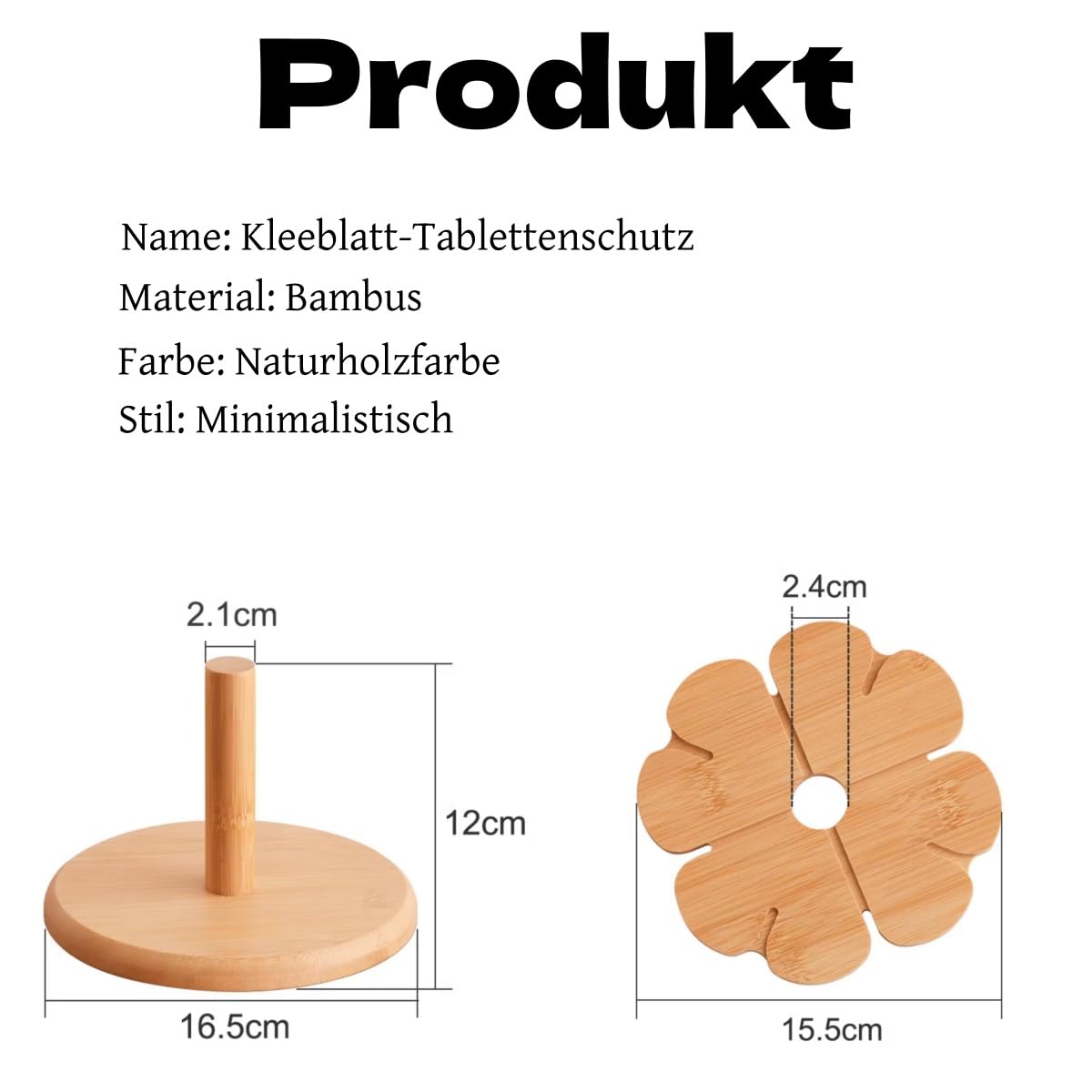 Kleeblatt Bambus Topfuntersetzer mit Ständer hitzebeständig (Groß 4 Stück + runder Sockel)