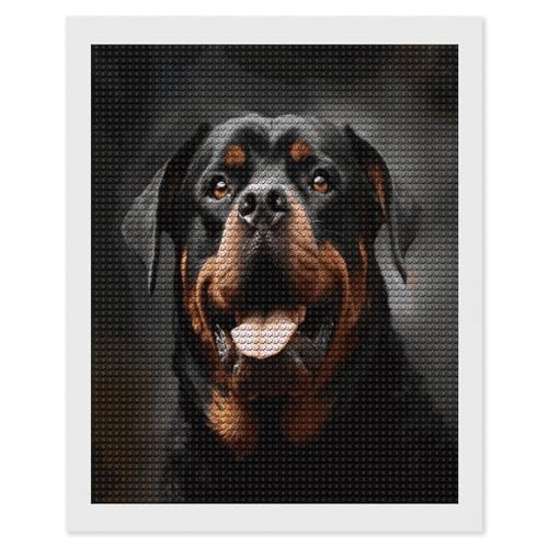 Pintura de diamantes de Rottweiler para decorar tu salón con arte moderno