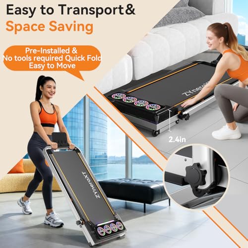 Image of Foldable Walking Pad Treadmill with 12% 12-Level Auto Incline, RGB LED Screen, Bluetooth Speaker, 300 lbs Capacity, Compact Design for Home, Hiking, Under Desk Use