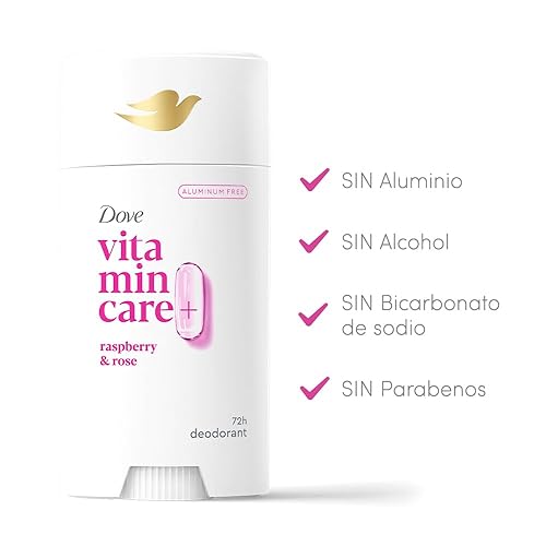 Miniatura 8 de Dove VitaminCare+ Desodorante en barra libre de aluminio frambuesa y rosa para protección de olores 72H Desodorante transpirable para mujeres 2.6