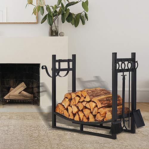 Patio Watcher 3-Foot Firewood Rack Wood Storage Log Holder With Kindling Holder And 4 Tools Indoor Outdoor Fireplace Heavy Duty Steel Black #TOP2