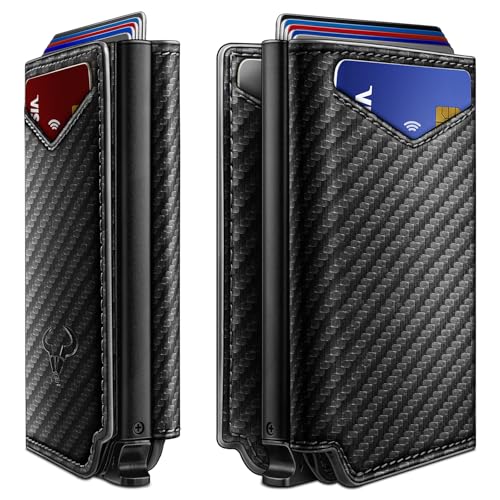 Image of BULLIANT Men Wallet Leather Wallet Card Holders Money Clip for Men 10Cards-Magnetic Flip on Metal Case