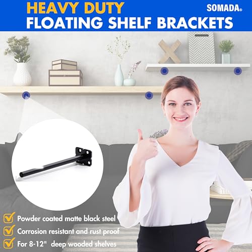 Somada 8 Inch Floating Shelf Brackets, 4 Pack Invisible Heavy Duty Shelf Supports, Solid Steel Hardware Kit For Mounting Concealed Wooden Shelves Or Mantle thumb #3