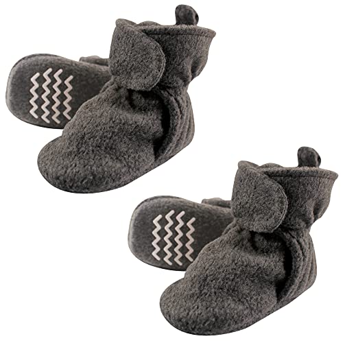 Hudson Baby Unisex-Baby Cozy Fleece Booties Multi-Pack Slipper Sock, Dark Gray 2-Piece, 6-12 Months