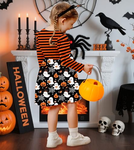 Toddler Girls Halloween Ruffle Dress Long Sleeve Tutu Dress Little Kid Girl Cat Pumpkin Holiday Clothes4