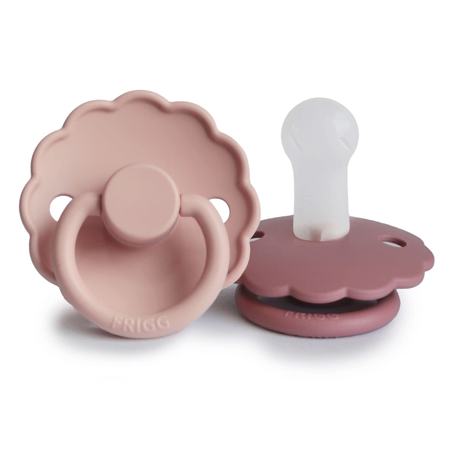 FRIGG Daisy Lot de 2 sucettes | Sucette en silicone | Sans BPA | Fabriqué au Danemark | Tétine Cerise Symétrique | (Blush/Dusty Rose, Taille 2 (6-18 Mois)) - 1