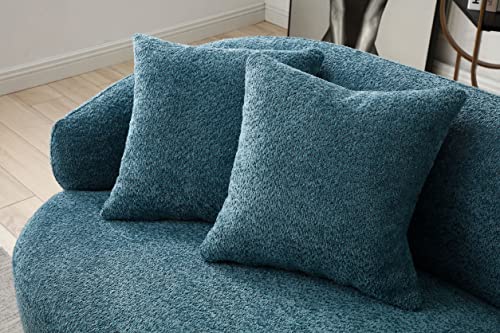 Image of KEIKI 87 inch Curved Oversized Boucle Cloud Sofa with Thickened Seat Cushions and Backrest, Modern 3-Seater Upholstered Corner Fluffy Couch, No Assembly Required, for Apartment, Living Room, Light Blue