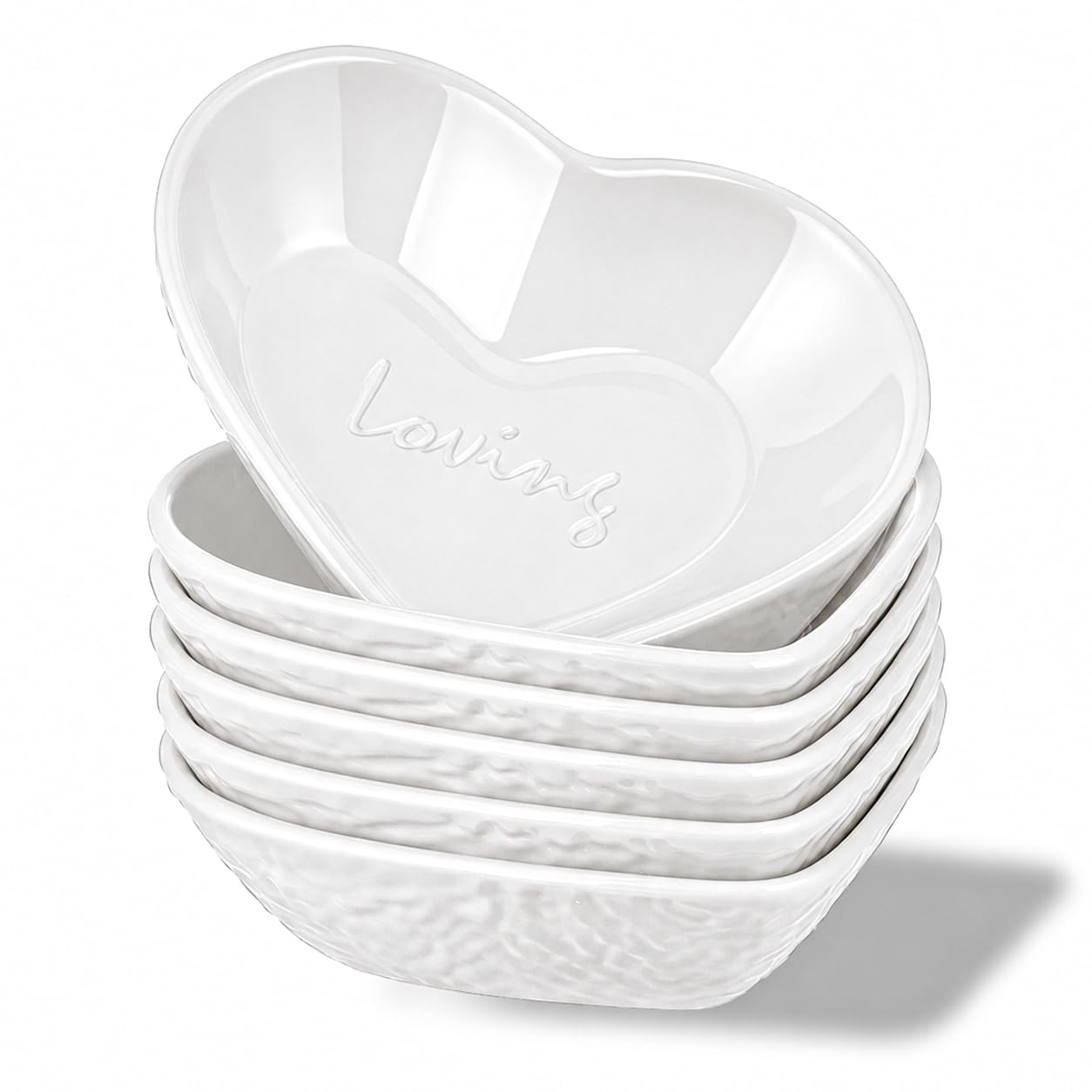 HOMQUEN Dipping Bowls, 3oz/90ml Soy Sauce Dish, Pturdy Plastic Small Bowls Set of 6, White Love Heart Mini Appetizer Plates for Sauce, Soy Sauce, Condiment, Side Dishes, Sushi, Ketchup, BBQ Party