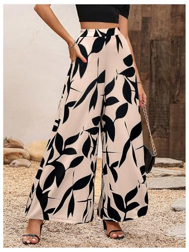 WDIRARA Women's Floral Print Boho Pants Elastic High Waist Wide Leg Loose Trousers4