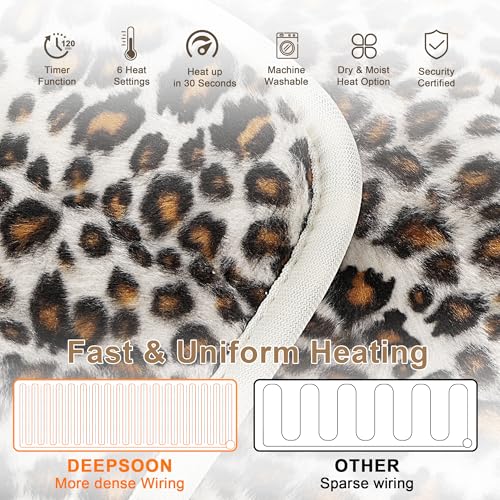 Image of Deepsoon Heating Pad,Electric Heating Pads for Back,Neck,Moist Heating Pad for Abdomen Shoulder Knee Legs,Dry /Moist Heat&Auto Shut Off,Mother's Day Birthday for Men and Women,Leopard Print,24x20 Inch