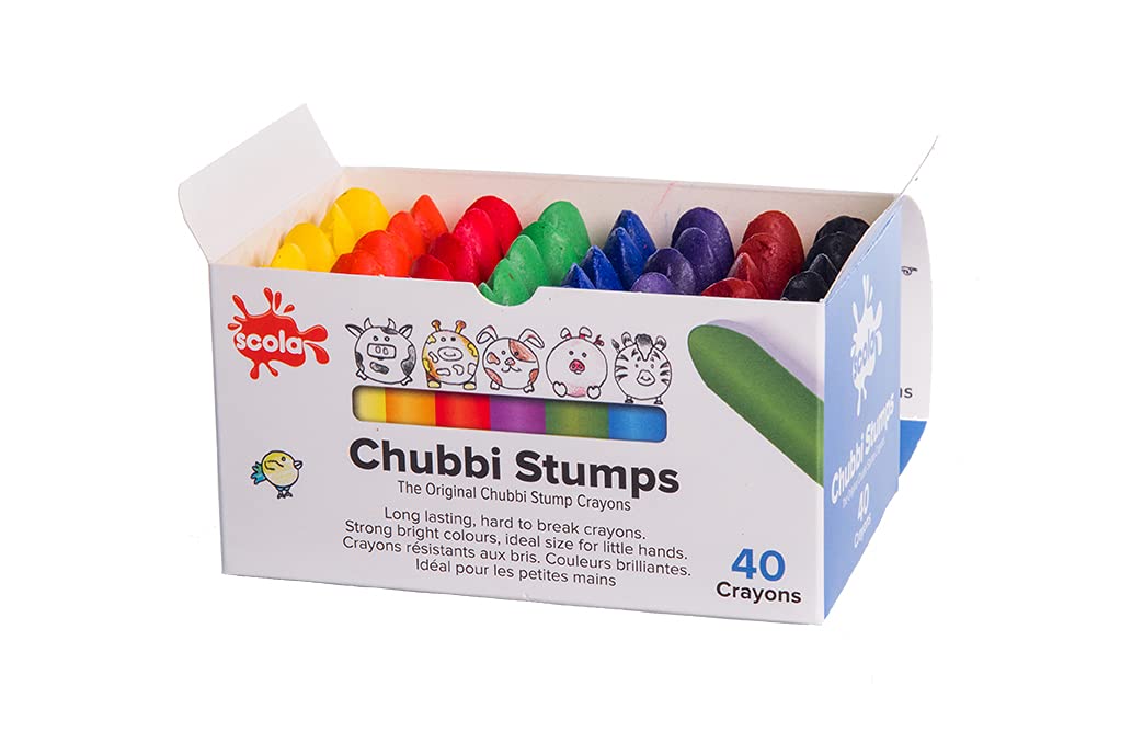 Scola Chubbi Stump Crayons, 40 Pieces, Assorted Colours, Kids Crayons, Suitable for 1+ Years, Art and Crafts Projects, Ideal for Pre-Schools and Kids