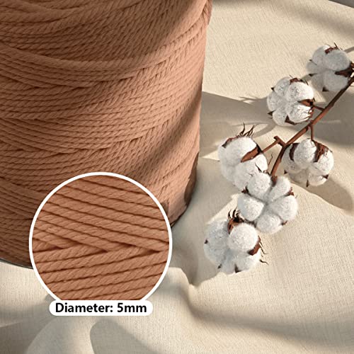 Image of ZUEXT Macrame Cord, Brick Red, 5mm x 328yds Cotton String Macrame Yarn | Natural Handmade, 4 Strands Twisted Cotton Rope, for Craft Wall Hanging Weaving Tapestry Dream Catchers Hanger DIY Gift, 300m