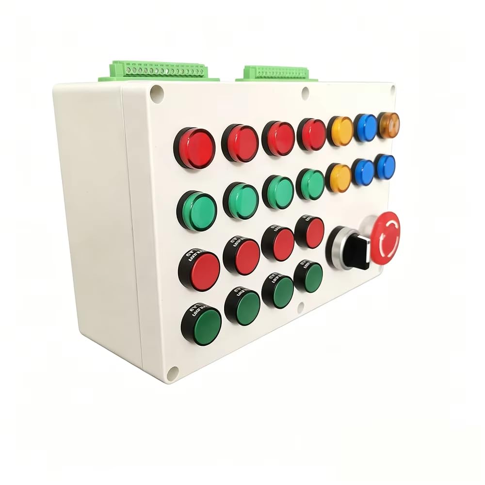 Scatola di pulsanti di debug PLC con 24 fori e 30 terminali, strumento di addestramento PLC personalizzabile per esercitazioni pratiche di elettricisti.