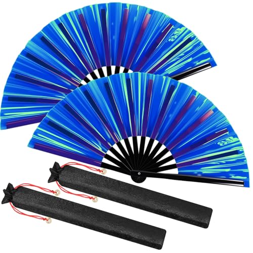 Image of Maitys Large Rave Fan Folding Handheld Fans 13'' Clap Fans for Line Dancing Clack Fan Holographic Festival Accessory for Martial Art Gift Performance, Includes 2 Pouch