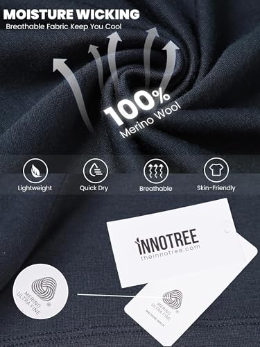 innotree Merino Wool T Shirts for Men - 100% Organic Odor Resistance Merino Wool Undershirt Hiking Travel Base Layer T-Shirt3