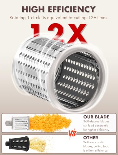 Image of GDL Rotary Cheese Grater, Upgraded 5-in-1 Cheese Grater Hand Crank, Multi-purpose Cheese Shredder with Handle, Vegetable Slicer Cutter Ice Shaver for Potato, Carrot, Nuts, Chocolate