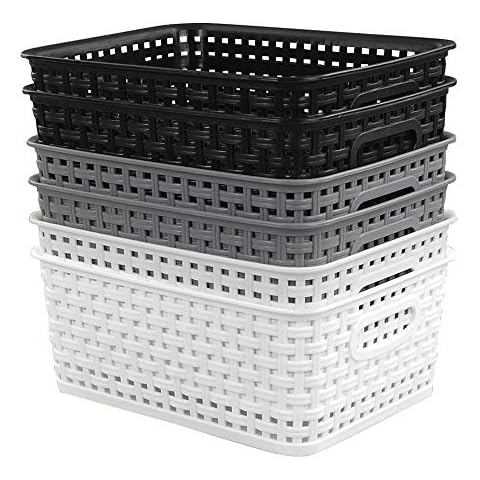 Eagrye 6-Pack 10.4-Inch x 7.6-Inch x 4.05-Inch Plastic Storage Basket, Woven Basket Bin Cover