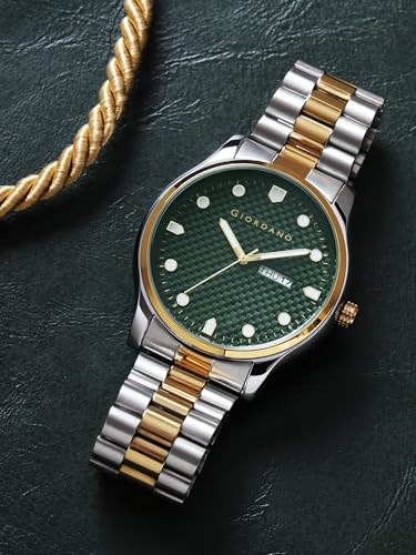 Image of Giordano Analog Watch for Men with Two-Tone Stainless Steel Strap & Textured Dial, Day-Date Display, Elegant Casual Style