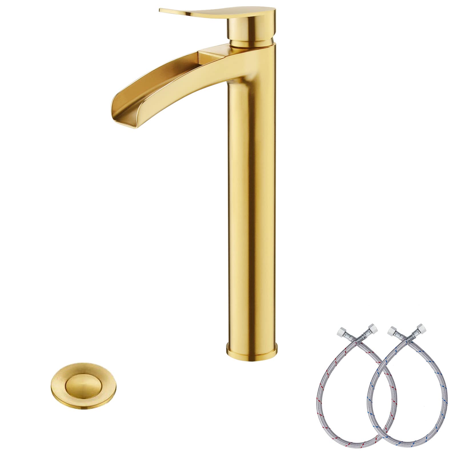 Rubinetto per Bagno con piletta a Scomparsa e Tubo di Alimentazione dell'Acqua, BF015-1-BN+NS-WF01-BG-V
