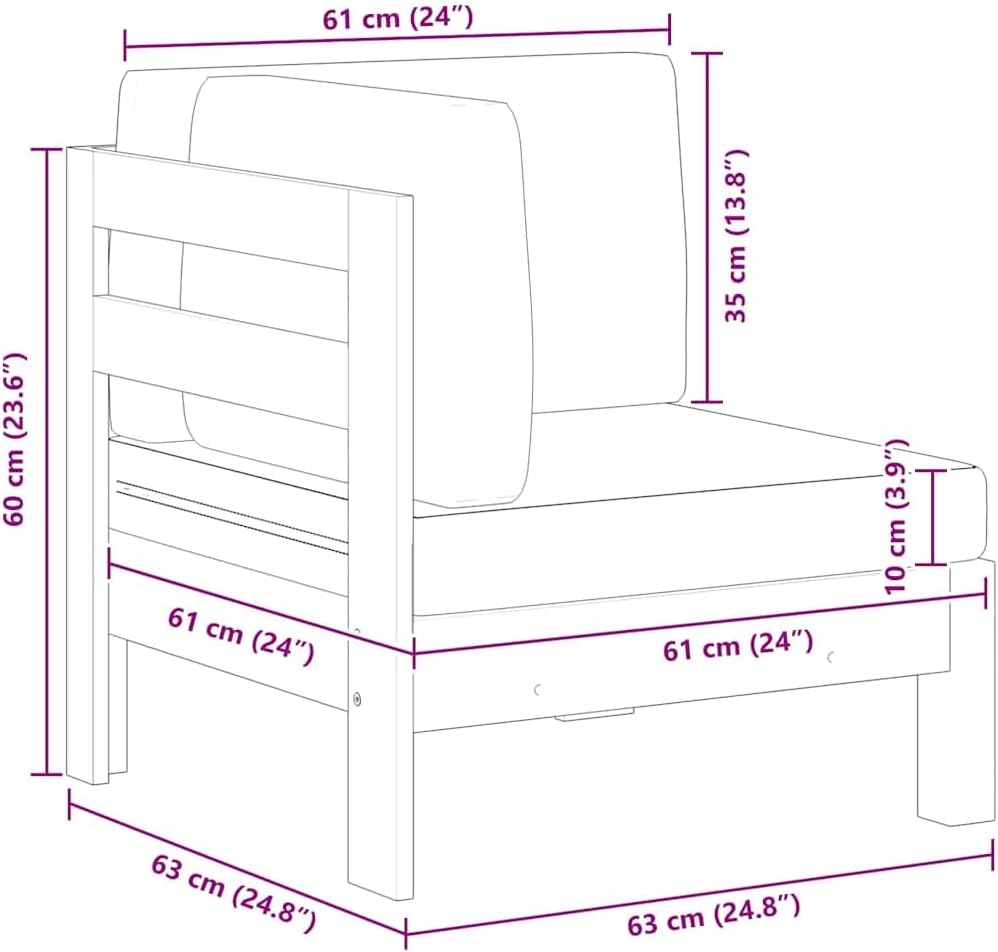 Cream White Acacia Wood Outdoor Patio Couch 24.8x24.8x23.6in, Modern Corner Loveseat for Balcony, Conservatory, Garden & Sunroom Seating