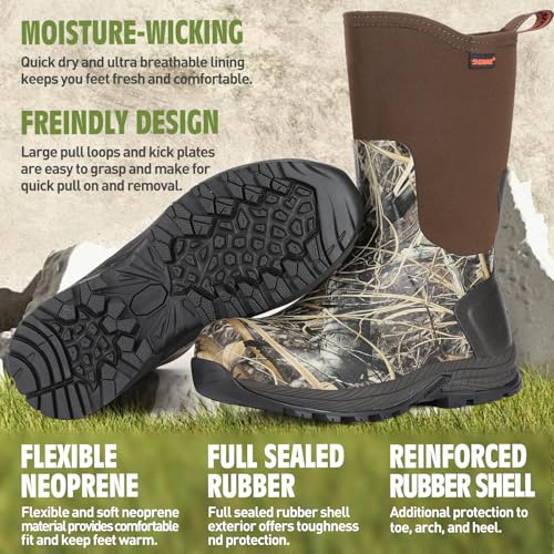 Showave Men's Rain Boots Excursion Rubber Boot Calf High Waterproof Insulated Mud Boots Outdoor Footwear for Trekking Gardening Farming Hunting Fishing4