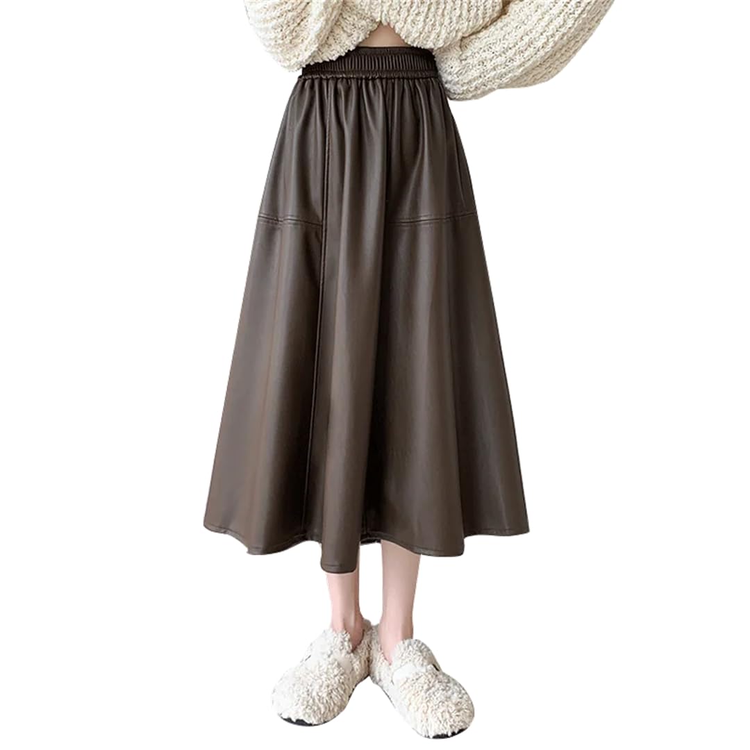 Gonne da donna in PU elastico in vita media lunghezza a vita alta vintage casual ombrello A-Line gonne