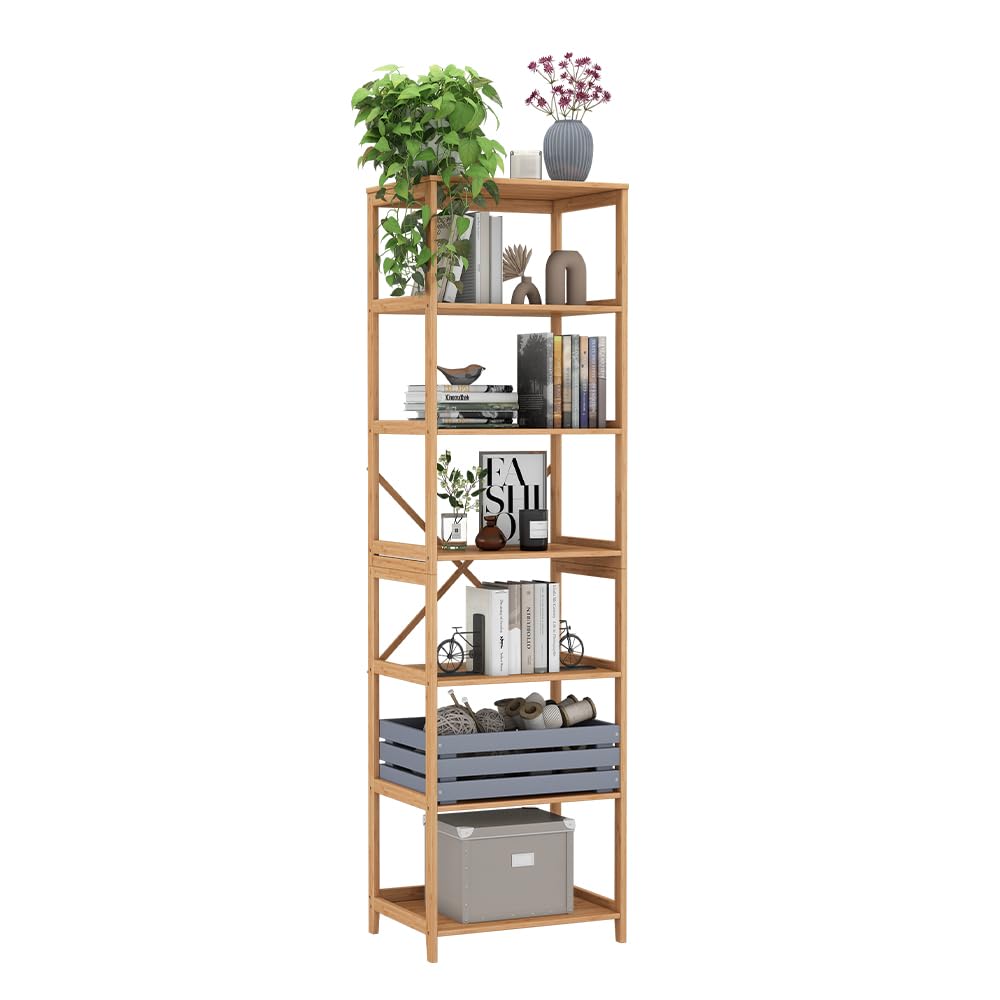 Vicco Estantería Novaro, Bambú, 48.3 x 166.5 cm | con 7 compartimentos, apto para guardar libros, archivos y objetos decorativos