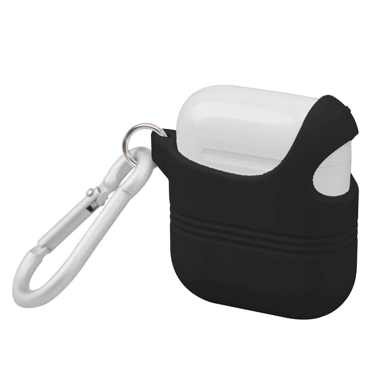 Promate AirPods Silicone Case, Shockproof Protective Silicone Slim Cover with Secure Lid Strap, Quick Snap Carabiner Hook and Charging Port Access for Apple AirPods and AirPods 2, VeilCase Black