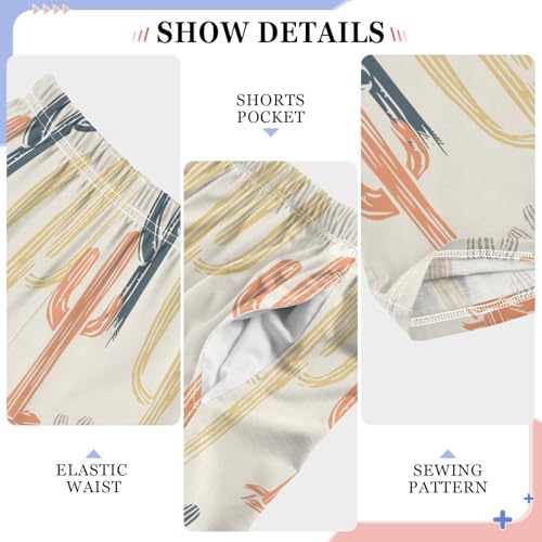 ZZXXB Retro Cacti Boys Long Pants Soft Trousers Elastic Waist Kids Lounge Bottoms with Pockets S-XL4