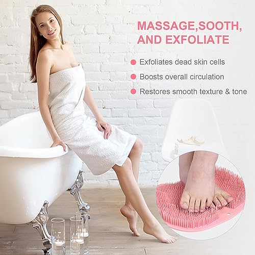 ACWOO Fußbürste Große, Fußwäscher Fuss Wäscher Bath Massage Pad mit Rutschfesten Saugnäpfen, Fußbad Fußmassagegerät Dusche Fußwaschmatte Foot massager für Pediküre, Fußpflege Entspannung(Rosa) 3