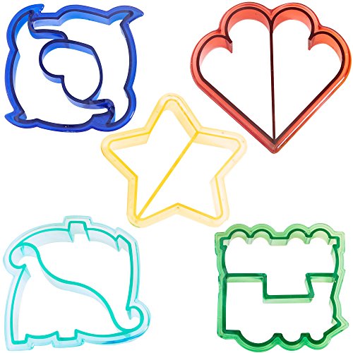 Assorted sandwich cutter shapes including dinosaurs, hearts, and butterflies, for fun meals