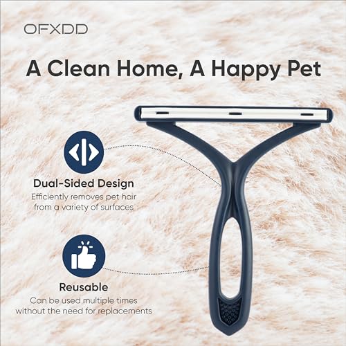 Pet Hair Remover for Couch - Reusable Cat & Dog Hair Remover for Car - Portable Carpet Rake - Double-Sided Clothing & Carpet Scraper for Pet Hair Removal, Plastic
