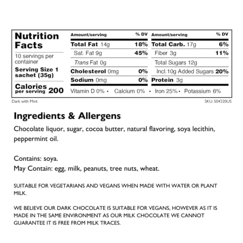 Image of Hotel Chocolat Hot Chocolate Mix - Dark Peppermint Drinking Chocolate with Real Chocolate Flakes, 10 Servings, Gourmet Cocoa