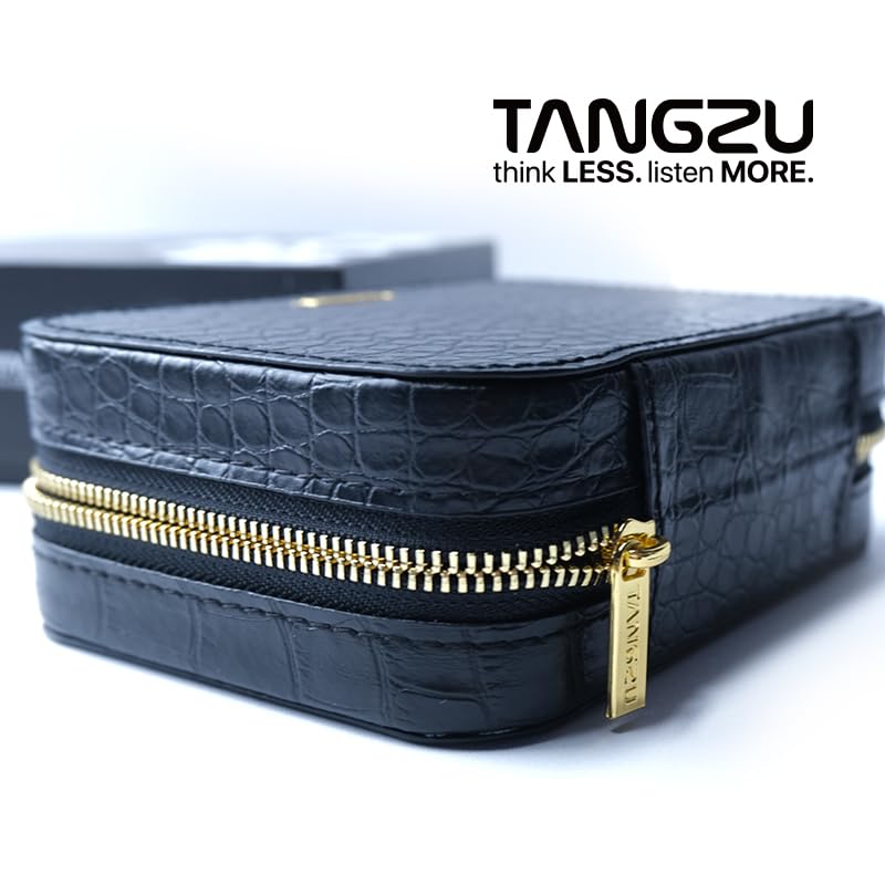 Image of TANGZU Premium Leather Earphone Case, Water-Resistant Portable Earbuds Storage Case for Earphones, Audio Accessories, Eartips and Cables, Black-Max
