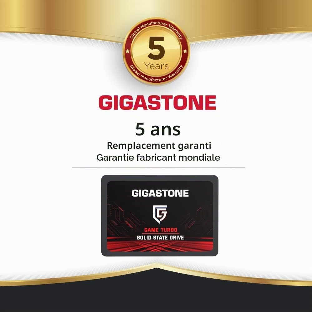 Gigastone SATA SSD internes 512Go (Lot de 2) 2.5" SATA III Interface 3D NAND Disque Dur SSD Disque de Jeu Compatible avec Ordinateurs Portables et Ordinateurs de Bureau 2.5 Pouces 550Mo/s SLC Cache