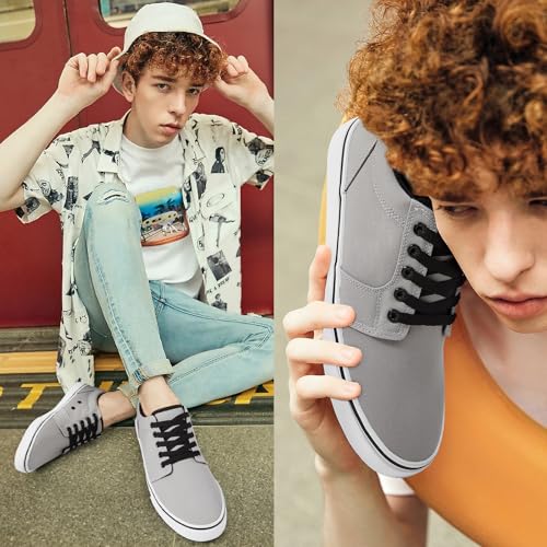 Image of BENPAO Mens White Casual Shoes All Black Fashion Sneakers for Men Low Top Lace Up Canvas Shoes