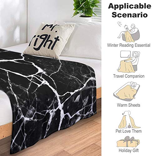 Marble Print Black White Pattern Throw Blanket Ultra Soft Air-Conditioned Quilts Machine Washable Fluffy Blanket For Kids Adults, 70 X 80 Inches #TOP4