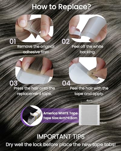 Image of LaaVoo Tape in Extensions Human Hair Tape ins Human Hair Extensions Human Hair Black Silver Ombre Tapes in Hair Extension Full Head Silky Soft 40 Pieces 24 Inch 100g