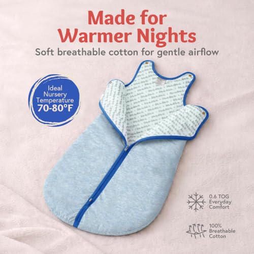 Image of Baby Deedee Sleep Nest Lite - Cotton Sleep Sack 0.6 TOG 18-36M Blue Stripe | Patented shoulder snaps and full-length zipper support easy dressing and diaper changes for warmer routines