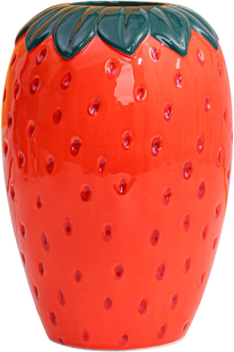 Wnvivi Strawberry Ceramic Vase,Fruit Shape Flower Pot,Decorative Strawberry Planter,Assorted Strawberry Shape Container for Home Garden Decor-L