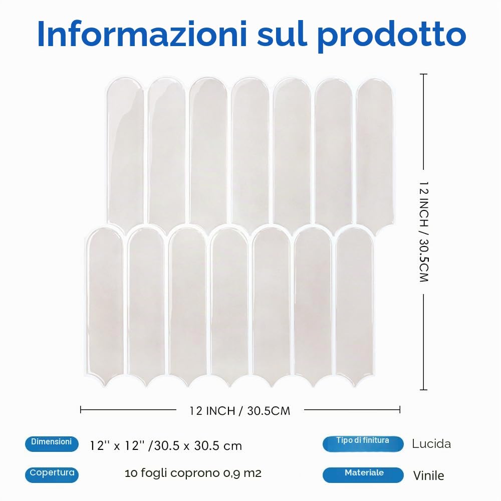 COMSTICKC Piastrelle adesive spesse da cucina, 10 pezzi 30,5 x 30,5cm | Beige, Adesivi per Piastrelle Bagno, Murali 3D Autoadesivo Cucina Decorativi, Impermeabili, 2,5 mm Spessore
