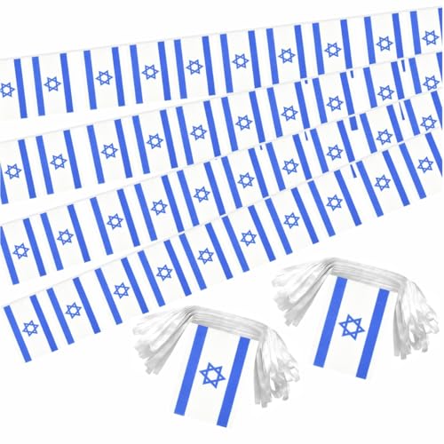 Image of 2 Pack Israel Flag Banner String Small Mini 66 Feet 60 Pcs Israeli Hanging Flags Decoration